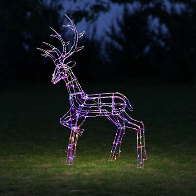 Christmas Reindeer Light - 1.35M White Wire Light Up Stag with 200 White and Multi LEDs