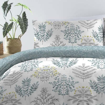 Polycotton Leaf Green/Duck Egg - Extra Large Single Duvet Cover Set