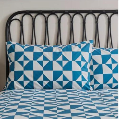 Polycotton Scandi Geo Reversible Teal - Extra Large Single Duvet Cover Set
