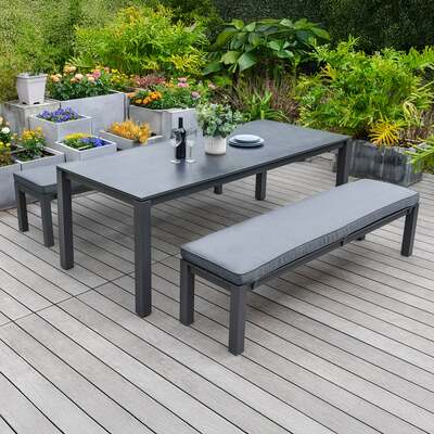 Bracken Outdoors Maldives Aluminium 6 Seat Rectangular Garden Dining Bench Set, Late May 2025