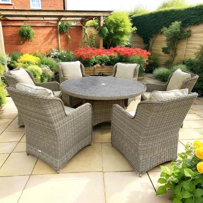Bracken Outdoors Richmond 6 Seat Rattan Round Garden Furniture Dining Set, Mid May 2025