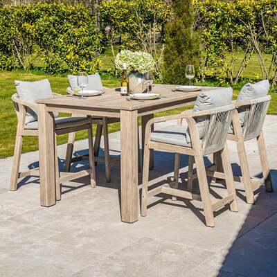 Bracken Outdoors Charlton Acacia Wood and Rope Rectangular 4 Seat High Bar Garden Furniture Set