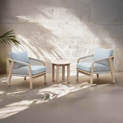 Bracken Outdoors Charlton Acacia Wood and Rope 2 Seat Garden Furniture Lounge Set with Side Table, Early May 2025