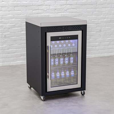Draco Grills Titan Outdoor Kitchen Black Single Fridge Cabinet with Stainless Steel Top, Mid June 2025