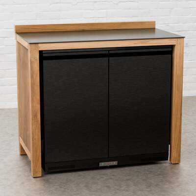 Draco Grills Teak Outdoor Black Stainless Steel Double Fridge Cabinet with Ceramic Top 208L