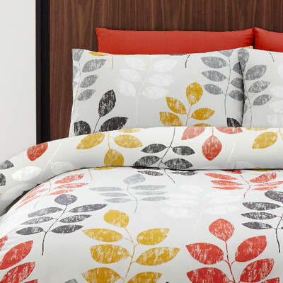 Polycotton Grey Leaf  - Extra Large Single Duvet Cover Set