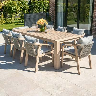 Bracken Outdoors Charlton Acacia Wood and Rope Rectangular 8 Seat Garden Furniture Set, Mid June 2025