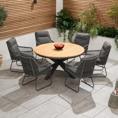 Bracken Outdoors Colorado 6 Seat Round Rope Aluminium Teak Garden Dining Set