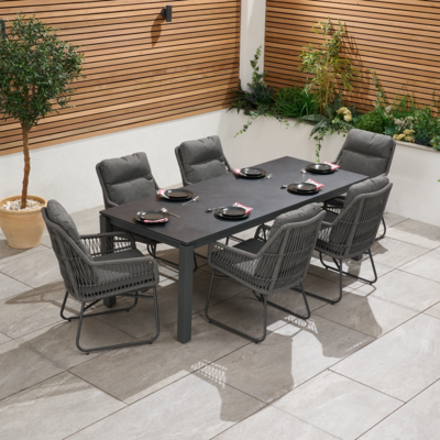 Bracken Outdoors Colorado Rope 6 Seat Rectangular Aluminium Garden Dining Set