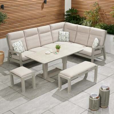 Bracken Outdoors Baltimore Aluminium High Back Corner Set with Height Adjustable Table, Bench and Stool
