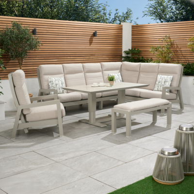 Bracken Outdoors Baltimore Aluminium High Back Corner Set with Height Adjustable Table, Bench and Reclining Armchair