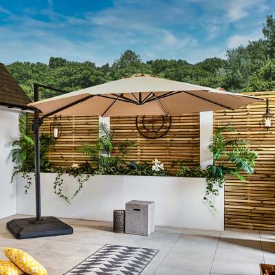 Bracken Outdoors Ecru 3.3m Round Cantilever Parasol With Free Base Solar LED Lights
