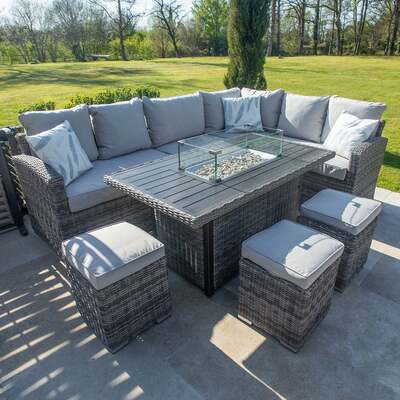 Bracken Outdoors Montrose Rattan Corner Garden Furniture Set with Fire Pit Table, Early May 2025