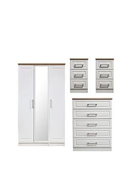Swift Regent Part Assembled 4 Piece Package - 3 Door Mirrored Wardrobe, 5 Drawer Chest And 2 Bedside Chests - Fsc&Reg; Certified