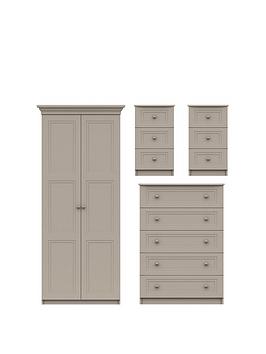 One Call Reid 4 Piece Ready Assembled Package - 2 Door Wardrobe, 5 Drawer Chest And 2 Bedside Cabinets