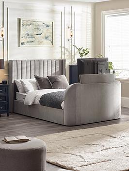 Julian Bowen Clara Side Lift Ottoman Storage Tv Bed - Fits Up To 43 Inch Tv - Light Grey - Super King