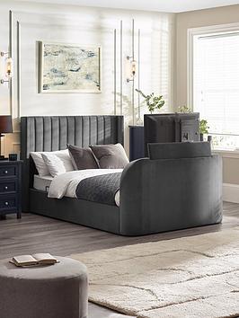 Julian Bowen Clara Side Lift Ottoman Storage Tv Bed - Fits Up To 43 Inch Tv - Dark Grey - King