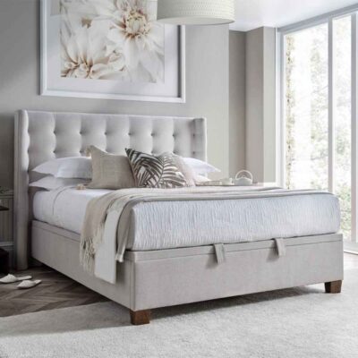 Boone Fabric Ottoman Storage Super King Size Bed In Maskat Clay