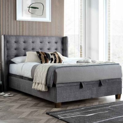 Boone Fabric Ottoman Storage Super King Size Bed In Vogue Grey