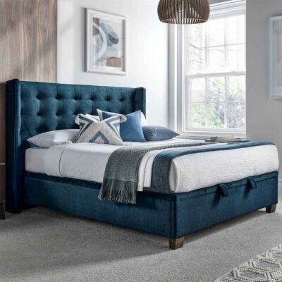 Boone Fabric Ottoman Storage Super King Size Bed In Deep Ocean