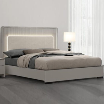 Canton Velvet Ottoman Storage King Size Bed In Grey With LED