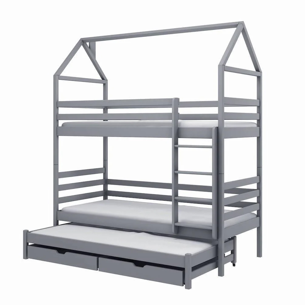 Detroit Wooden Bunk Bed With Bonnell Mattress And Trundle In Grey