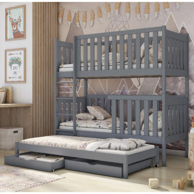 Enid Wooden Bunk Bed Bonnell Mattress And Trundle In Matt Grey
