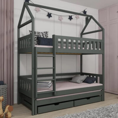 Irmo Wooden Bunk Bed And Trundle With Bonnell Mattress In Graphite