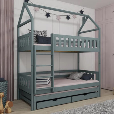 Irmo Wooden Bunk Bed And Trundle With Bonnell Mattress In Grey