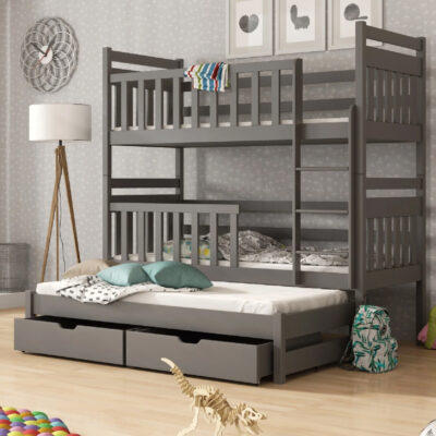 Krakow Wooden Bunk Bed Bonnell Mattress And Trundle In Graphite