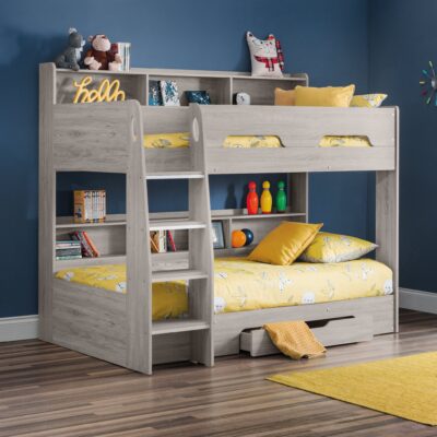 Orion - Single - Kids Bunk Bed - Storage - Grey - Wood - 3ft - Happy Beds