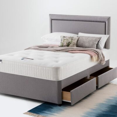 Silentnight Athens 1400 Mirapocket Ortho Divan Bed Set, Superking, Half Ottoman + 2 Half Drawers, Matching Palermo Headboard, Sandstone