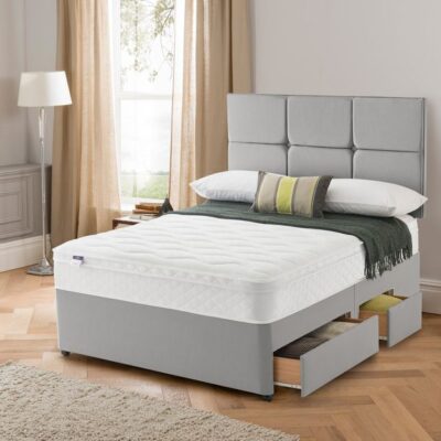 Silentnight Rio Miracoil Cushion Top Divan Bed Set, Superking, No Headboard Required, Half Ottoman Storage, Slate Grey